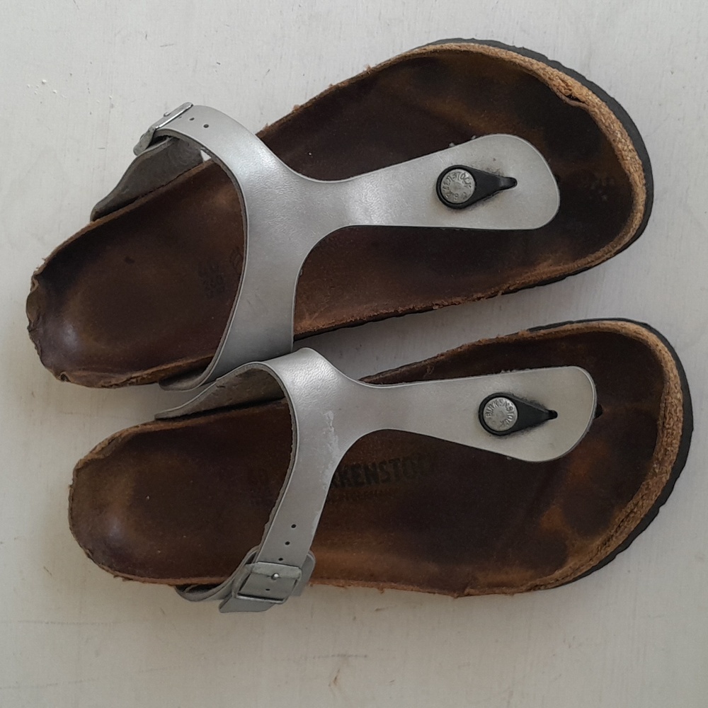 Birkenstock Gizeh Thong Sandal Silver Size 38 Or Womens 7